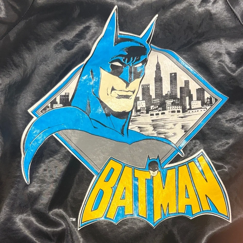 Vintage Batman Logo Black Kids Satin Bomber Jacket